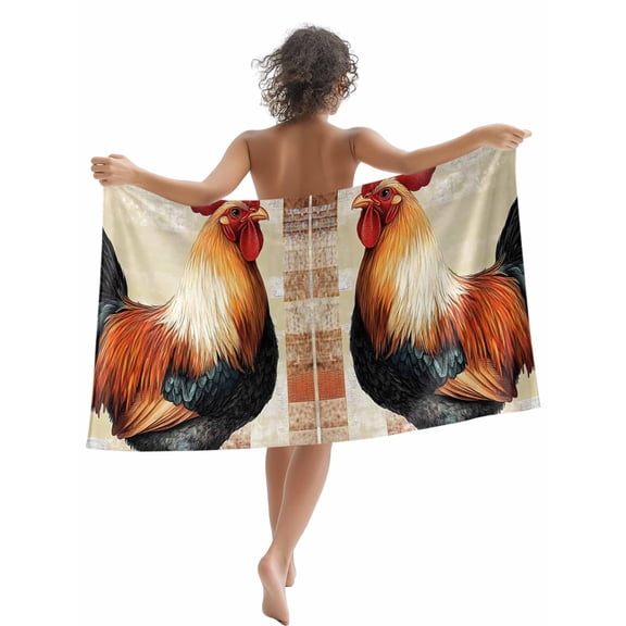 Vintage Farmhouse Beach Towels Blanket Soft & Absorbent Quick Dry Microfiber Watercolor Rooster Pattern Pool Towels for Swimming ,Yoga, Sports, Gym, Camping,Large 30X60in, Red Brown