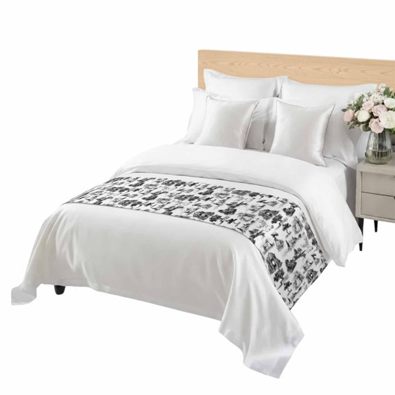 Vintage Farmhouse Bed Runner Queen Size Woman Horse Swan Estate Black White Soft Bed Scarf for Foot of Bed, Decorative Bedding Scarf Protection for Hotel Home Bedroom 83 x 20 Inch