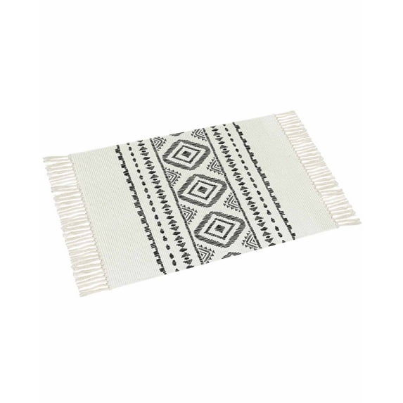 Vintage Farmhouse Boho Bathroom Runner Rug 2'x3'Washable Woven Area Rug, Argyle Line Texture Black Tassel Kitchen Rug,Throw Floor Mat Carpet Decorative for Living Room Bedroom