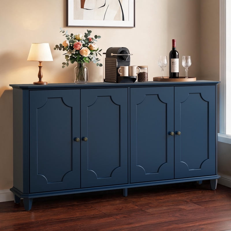 Vintage Farmhouse Buffet Sideboard Cabinet, 4 Embossed-Door Storage Cupboard, Versatile Cabinet with Adjustable Shelf