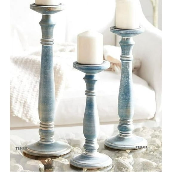 Vintage Farmhouse Candle Holder Stand Wooden, Candle Pillar Stand for Country Style, Reiki, Aromatherapy, Spa, Living Room, Sustaibalbe Wooden Home Table Décor - 12, 15, and 18 Inch