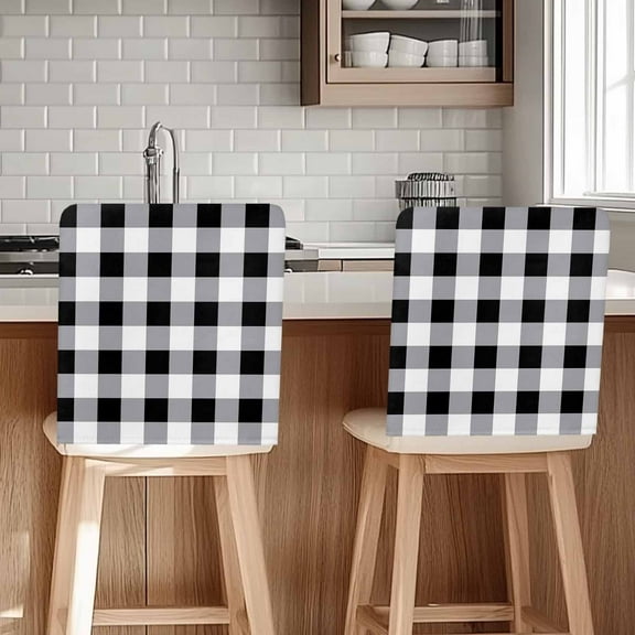 Vintage Farmhouse Chair Covers Set of 8 Black White Buffalo Check Plaid Chair Back Covers Stretch Removable Washable Slipcovers Protector for Dining Room Kitchen Party Decor