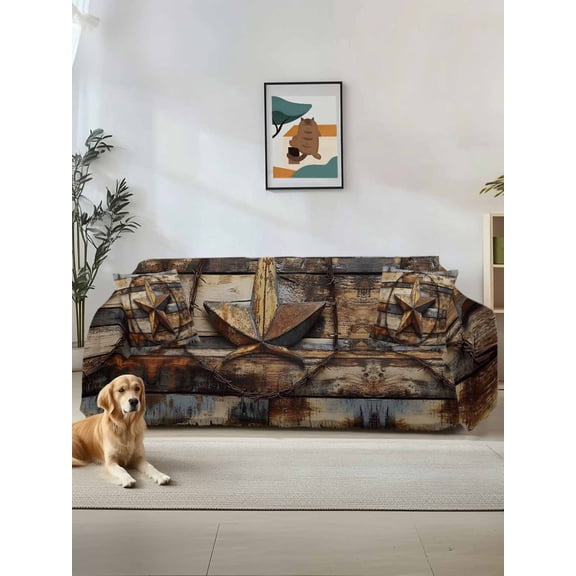 Vintage Farmhouse Couch Cover, Western Texas Rustic Star Wooden Grain Sofa Cover Blanket for Loveseat Couches,Sectional Sofa Slipcover Furniture Protector for Living Room Bedroom 71''x118''