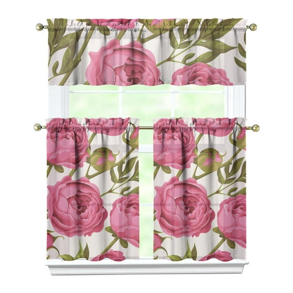 Vintage Farmhouse Curtains 36 Inch - 3 Panel Bohemian Wildflower Set with Rustic Floral Print, Rod Pocket Kitchen Window Drapes for Spring Summer Season