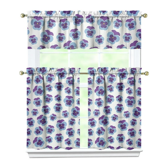 Vintage Farmhouse Curtains 36 Inch - 3 Panel Bohemian Wildflower Set with Rustic Floral Print, Rod Pocket Kitchen Window Drapes for Spring Summer Season