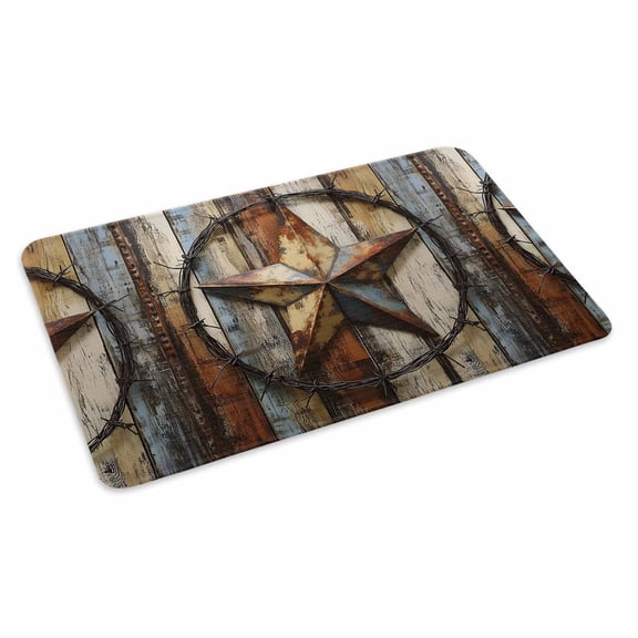 Vintage Farmhouse Doormat Outdoor Entrance 16"x24", Country Western Texas Star Wood Grain Absorb Moisture Dirt Door Mats, Non-Slip Rubber Backing Floor Mats Indoor, Low-Profile Front Door Rugs
