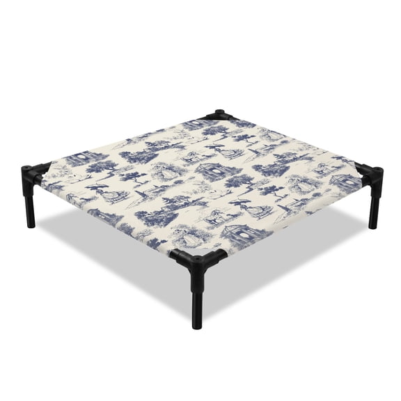 Vintage Farmhouse Elevated Dog Bed, Woman Horse Swan Estate Pastoral Style Cooling Breathable Outdoor Raised Dog Cot Bed with Metal Frame Non-Slip Feet for Small Dog 20x20in