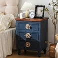 thumbnail image 1 of Vintage Farmhouse End Table with Floral Knobs – 19" Rustic Nightstand with 3 Drawers & Gourd Legs,Bedside or Sofa Accent Table, Almost Fully Assembled, Blue, 1 of 8