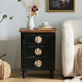 thumbnail image 1 of Vintage Farmhouse End Table With Floral Knobs - 19 Inch Rustic Nightstand With 3 Drawers For Bedside Or Sofa Accent，Antique Black,Walnut, 1 of 8