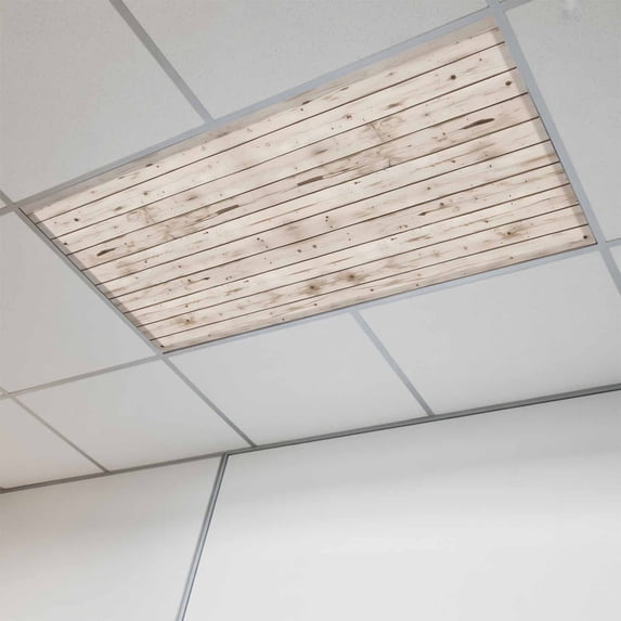 Vintage Farmhouse Fluorescent Light Covers, Country Retro Beige Wooden Grain Magnetic Light Covers for Ceiling Lights, Fluorescent Ceiling Shade Filters for Classroom Bedroom Office 4x2Ft x 1PCS