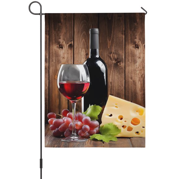 Vintage Farmhouse Garden Flag 12x18 Inch Wine Cheese Grapes Brown Wood Grain Double Sided Outdoor Garden Flags Welcome House Flag Decorative Yard Flags for Outside Holiday Decoration