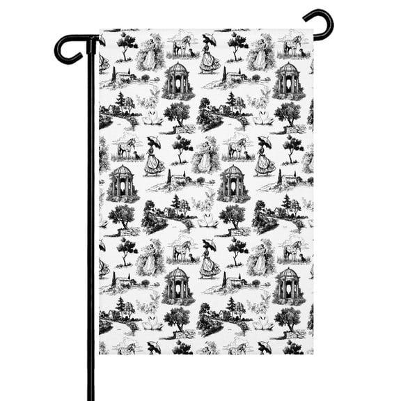 Vintage Farmhouse Garden Flag 12x18 Inch Woman Horse Swan Estate Black White Double Sided Small Decorative Garden Flags for Outside, Outdoor Yard Porch Lawn Decoration