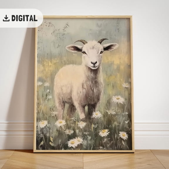 Vintage Farmhouse Goat Poster, Aesthetic Cottagecore Wall Art, Baby Goat Art Poster, Retro Poster Home Decor, Nature Poster, Unframed Poster Size 16x24