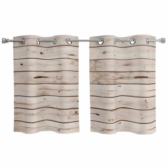 Vintage Farmhouse Kitchen Curtains Small Short 39 Inch Length, Country Retro Beige Wooden Grain Grommet Top Bedroom Living Room Curtains, Light Filtering Cafe Curtain Drapes 2 Panels Set 55''x39''