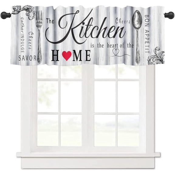 Vintage Farmhouse Kitchen Valance Curtain, Rustic Fork and Spoon Wooden Board Cook Theme Retro Wood Window Treatment Valances for Home Bedroom Living Room Café Décor 54x18inch