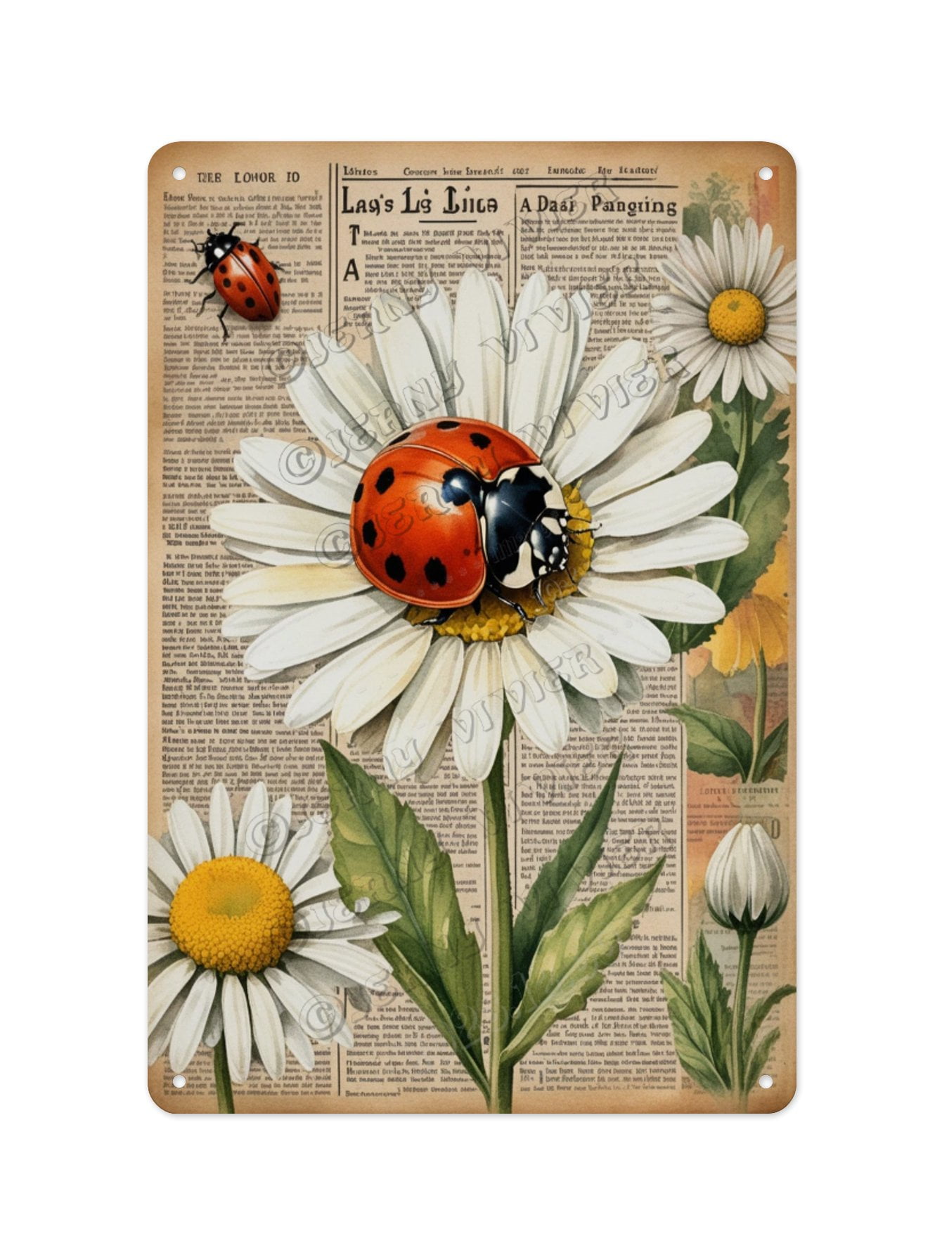 Vintage Farmhouse Ladybugs Aluminum Sign 8x12 Inches - Cute Red Bug ...