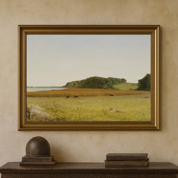 Vintage Farmhouse Landscape Cows, Shoreline Home Decor, 12x18 UNFRAMED