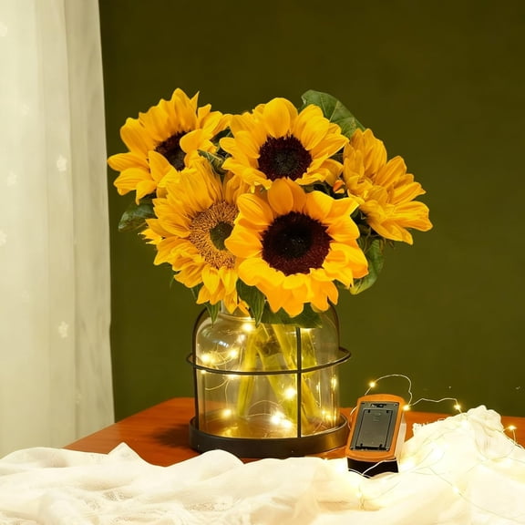 Vintage Farmhouse Lantern Decor with Hidden Switch Lid, LED Lighted Rustic Glass Vase for Floral Arrangements, Table Centerpiece Vintage Farmhouse Flower Vase-Metal Cage