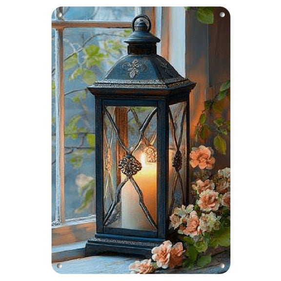 Vintage Farmhouse Lantern Metal Sign - Perfect for Christmas Decor, Bedroom & Living Room Wall Art, 12x8 inches, Perfect for Room Decor