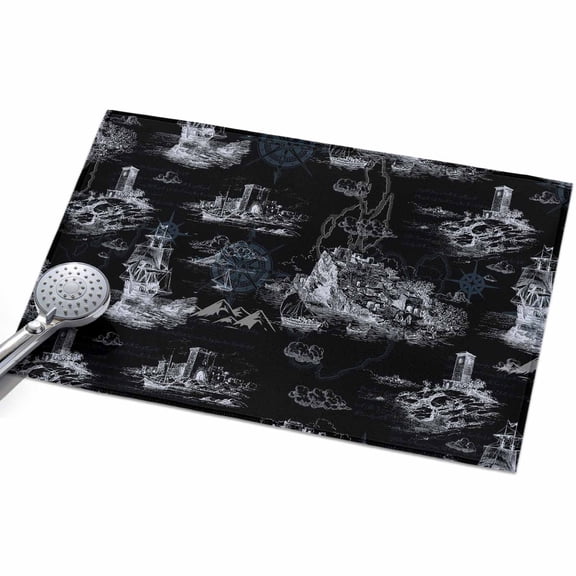 Vintage Farmhouse Ocean 2x3ft Non Slip Area Rug Country Nautical Black Sea Ships Castles Map Washable&nbsp;Soft Area Rugs for Living Room, Indoor&nbsp;Circle Carpet for Bedroom Dining Room Kitchen