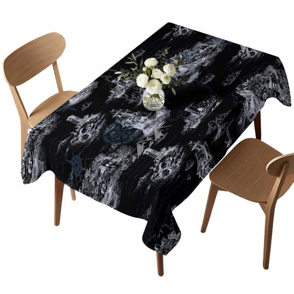 Vintage Farmhouse Ocean Rectangle Tablecloth Country Nautical Black Sea Ships Castles Map Waterproof Wrinkle Free Soft Table Cloth Spill-Proof Washable Table Cover for Dining Picnic 52 x 70 Inch