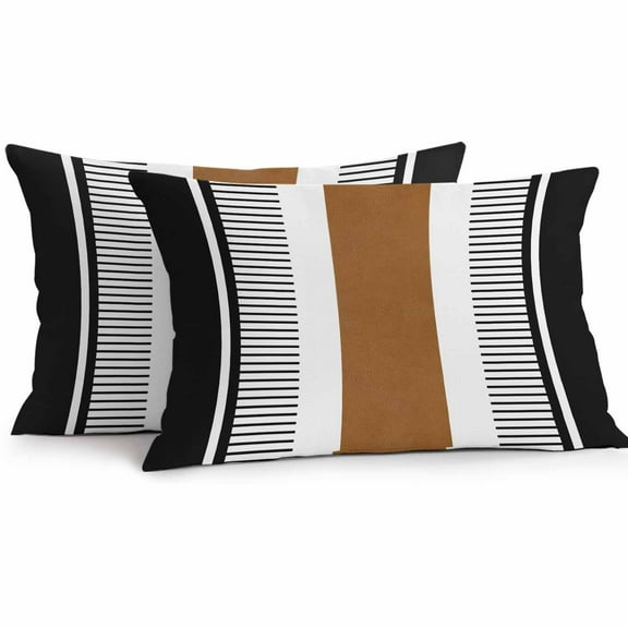 Vintage Farmhouse Outdoor Pillow Covers Set of 2 Leather Brown Black Texture Stripes Waterproof Throw Pillow Case Decorative Square Cushion Cover for Patio Couch Garden Balcony, 20"x12"