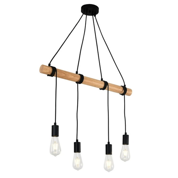 Vintage Farmhouse Pendant Light,4-Light Metal and Wood Beam Chandelier Ceiling Pendant Light Fixtures for Kitchen Island Dining Room