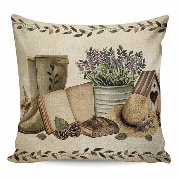 Vintage Farmhouse Pillow Covers 26x26 Inch Decorative Throw Pillow Cover, Retro Country Boots Flowers Leaf Book Sofa Pillowcases Accent Cushion Case Home Decor Bedroom Living Room