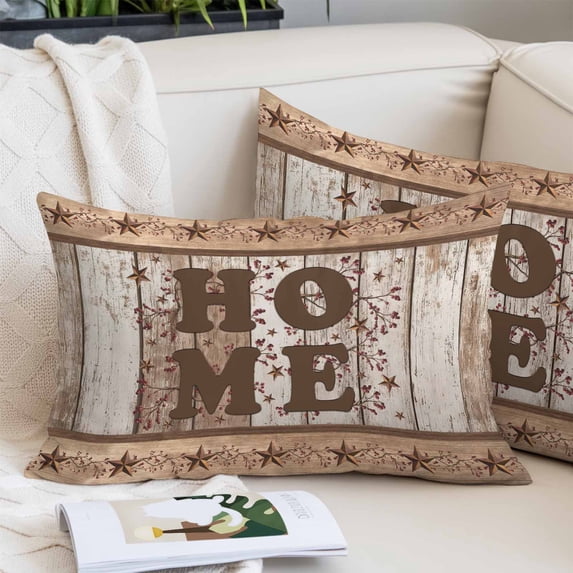 Vintage Farmhouse Pillow Covers Queen, Retro Home Text Country Star Wooden Soft Brushed Microfiber Breathable Throw Pillow Covers, Pillowcase with Zipper for Couch Sofa Bedroom Living Room 20"x30"