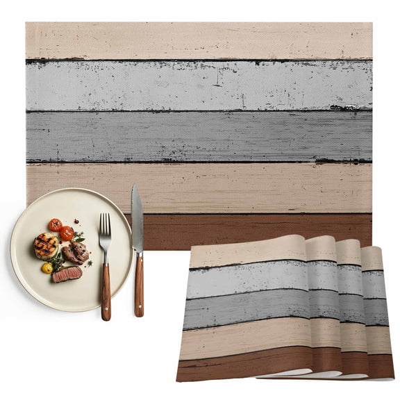 Vintage Farmhouse Placemat of 1 PC, Country Rustic Wood Textured Table Mats Washable Heat-Resistant Non-Slip Place Mats for Kitchen Dinner Table Indoor Outdoor Decor,13x19 Inch Brown Tan