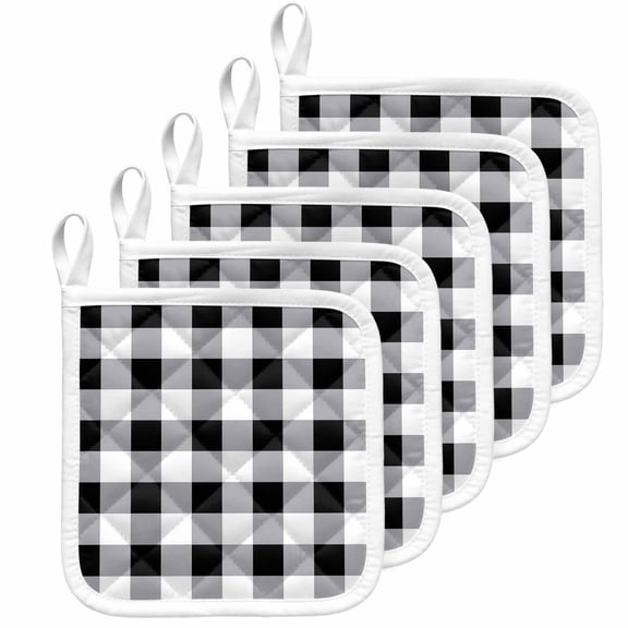 Vintage Farmhouse Pot Holders for Kitchen Heatproof Potholder, 5 Pack Black and White Checkered Hot Pads Multipurpose Oven Pads Cloth Potholders Trivet for Cooking Baking