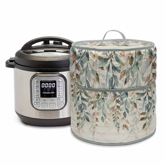 Vintage Farmhouse Pressure Cooker Cover Style Plants Green Leaves Dust Cover for Kitchen Appliances with Top Handle & Storage Pockets, Fits 6 Quart Instant Pot, Air Fryer, Crock Pot
