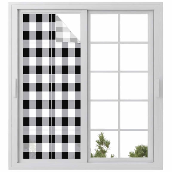 Vintage Farmhouse Privacy Window Film, Decorative Frosted Glass Window Film, Black and White Checkered Reusable Peel and Stick Static Cling for Home Bathroom Office Glass Door 23.6"x59"