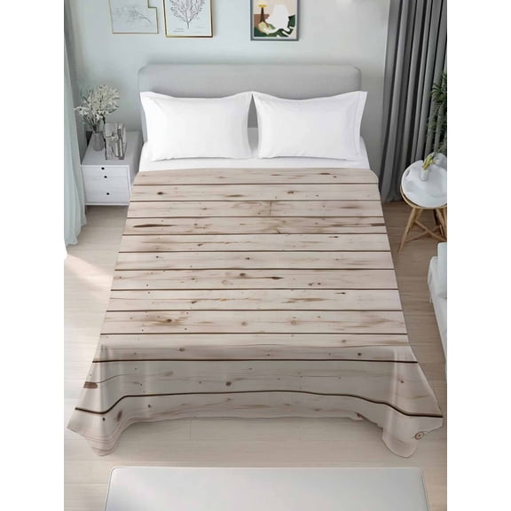 Vintage Farmhouse Queen Size Flat Sheet, Wrinkleproof & Fadeproof Cooling Flat Bed Sheet Only, Country Retro Beige Wooden Grain Breathable Soft Bedding Top Sheets 90 x 102 Inches