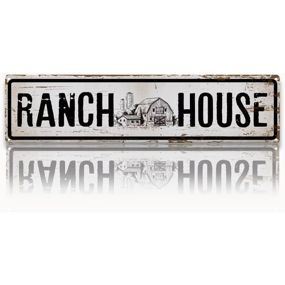 Vintage Farmhouse Ranch House Rustic Metal Wall Sign, 4x16 in, Country Style Home Decor for Indoor or Outdoor Use