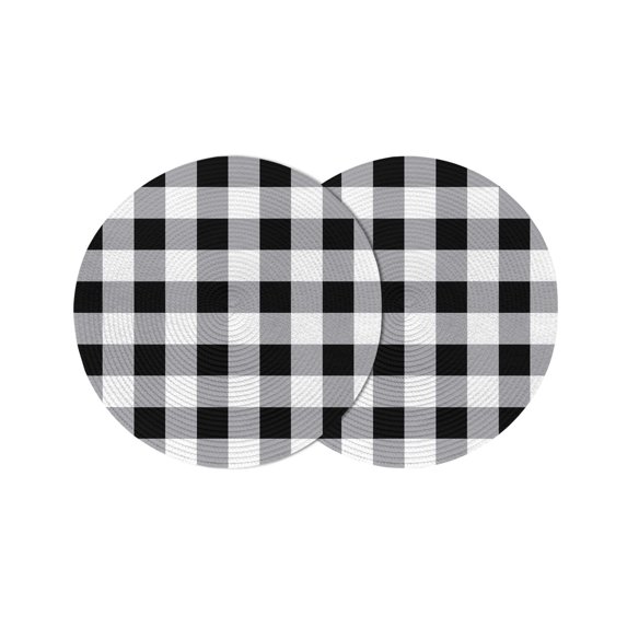 Vintage Farmhouse Round 15 Inch Placemats Set of 2, Black and White Checkered HeatResistant Non Slip Place Mats for Dining Table, Wipeable Braided Kitchen Table Mats for Housewarming