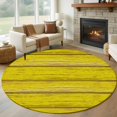 thumbnail image 1 of Vintage Farmhouse Round Living Room Rugs 8 ft, Abstract Yellow Wood Grain Texture Washable Large Area Rug with Non-Slip Sturdy Edge Binding Round Carpet for Dining Room Kitchen Office, 1 of 9