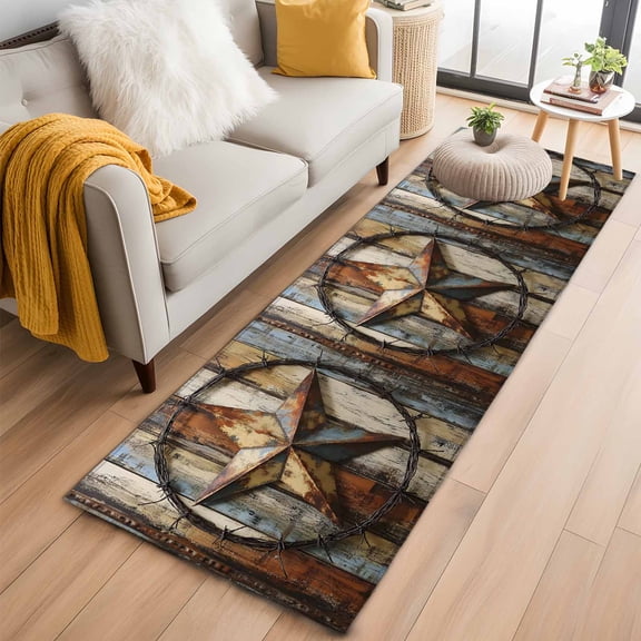 Vintage Farmhouse Runner Rug 2x6 FT,Non Slip Hallway Rugs,Country Western Texas Star Wood Grain Washable Soft Floor Carpet Throw Runner Carpet Long Rugs for Entryway Kitchen Bedside Sliding Door