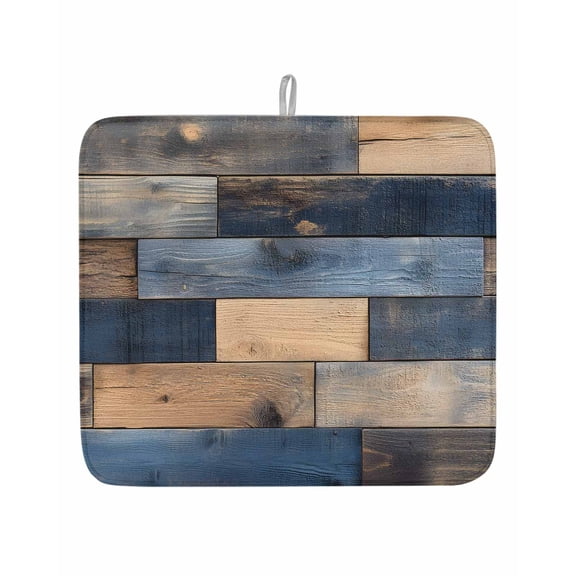 Vintage Farmhouse Rustic Wood Panel Dish Drying Mats for Kitchen Counter,Absorbent Microfiber Dish Drainer Rack Mat Idyllic Beige Blue Wooden Drying Pad for Sinks,Utensils,Countertops,16x18in
