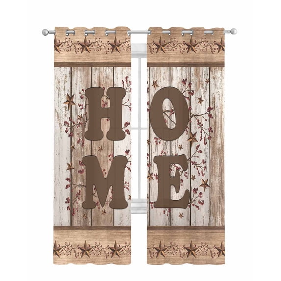 Vintage Farmhouse Sheer Curtains 84 Inch Length 2 Panels Set for Living Room/Bedroom, Retro Home Text Country Star Wooden Kitchen Curtains Grommet Semi-Sheer Curtains Window Treatments 42"x84"x2