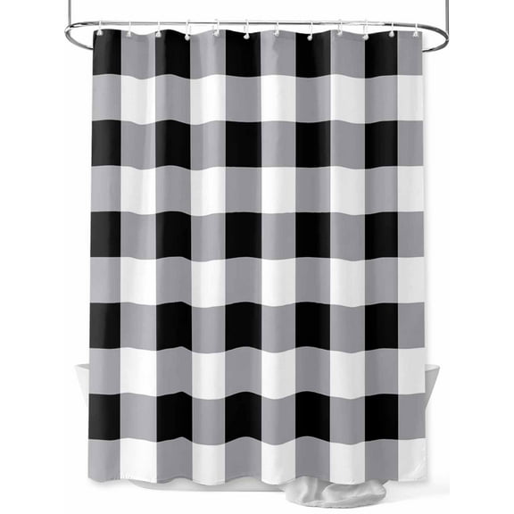 Vintage Farmhouse Shower Curtain, Black White Buffalo Check Plaid Waterproof Shower Curtain Set with 12 Hooks Lightweight Washable Fabric Shower Curtains for Bathroom 36x72 Inches