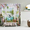thumbnail image 1 of Vintage Farmhouse Shower Curtain Old Wooden Door Flowers European Medieval Entrance Italy, 1 of 5