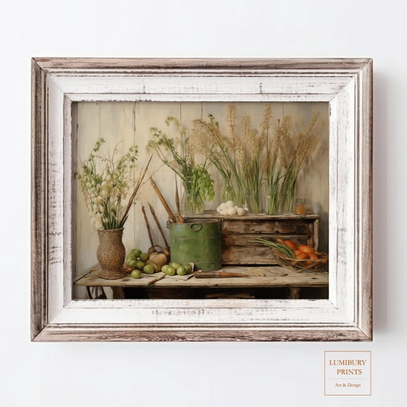Vintage Farmhouse Still Life Print, Rustic Kitchen Wall Art, Cottagecore Country Decor, Botanical Vegetable, Home Decor UNFRAMED Poster, Wall Art for Decor, Present, 8x12