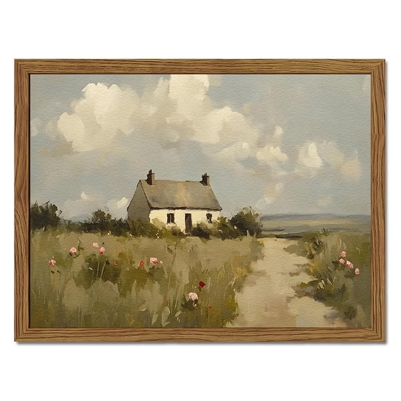 Vintage Farmhouse Style Wall Decor, Rustic Cottage Wall Art, 3D Textured Hand-Painted Sandstone Natural Country Landscape Painting, Framed, Home Decoration