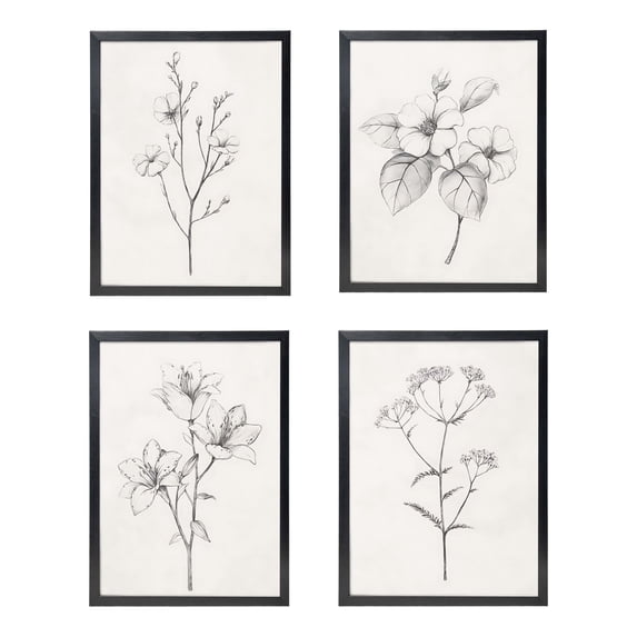 Vintage Farmhouse Style Waterproof Black-Framed Botanical Line Art Canvas Mural - Suitable for bedrooms, living rooms, studies, minimalist and country-style home wall decorations. 11x14 in