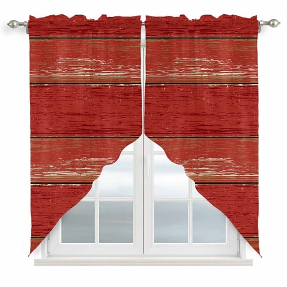 Vintage Farmhouse Swag Valances for Windows 2 Pack Abstract Red Wood Grain Texture Swag Kitchen Curtains 45 Inches Long Rod Pocket Short Window Treatment for Kitchen Bathroom 36"x45"