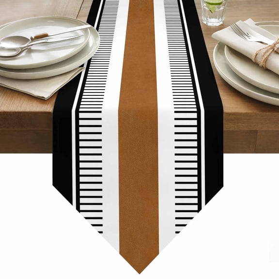 Vintage Farmhouse Table Runner 48 Inches Long Leather Brown Black Texture Stripes Table Runners for Dining Room Tabletop Dresser Scarf Home Party Banquet Wedding Holiday Decoration