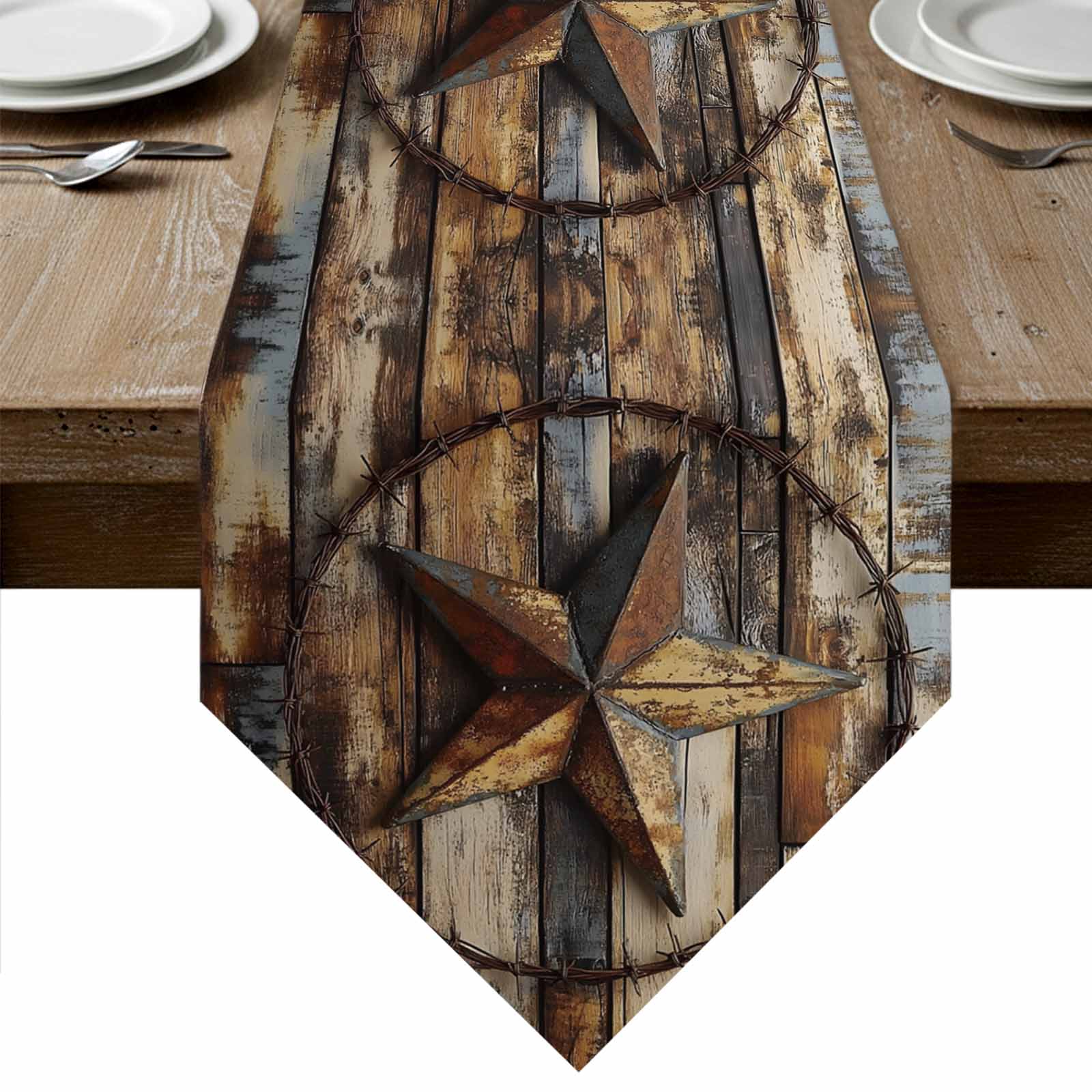 Western Rustic Table Runner Vintage Farmhouse Table Runner Linen Burlap Table Runner 60 Inches Long ...