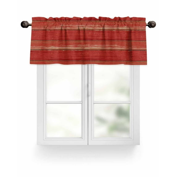 Vintage Farmhouse Valances for Windows Abstract Red Wood Grain Texture Valance Rod Pocket Light Filtering Short Window Treatments Curtains for Kitchen Bathroom Living Room Bedroom, 54 x 18 Inch