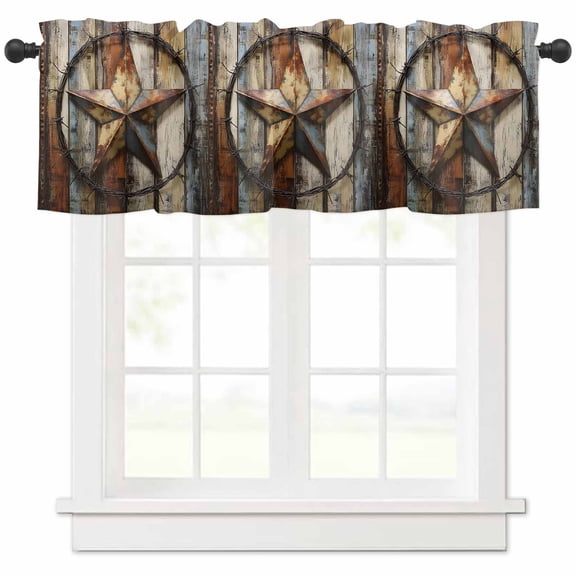 Vintage Farmhouse Valances for Windows Farmhouse Kitchen Curtains Valances Rod Pocket Valance Curtains for Kitchen Windows Country Western Texas Star Wood Grain Window Valances for Bathroom 42"x12"